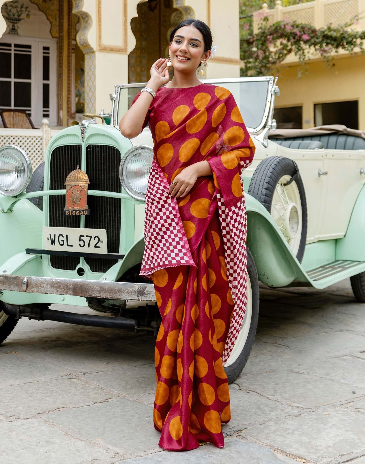 Maroon Khadi Polka Dot Printed Saree