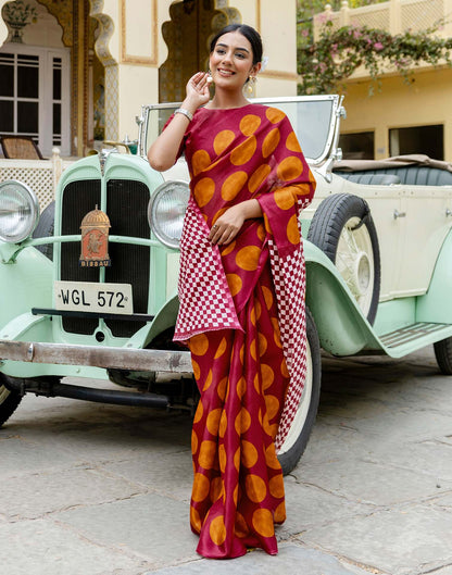 Maroon Khadi Polka Dot Printed Saree