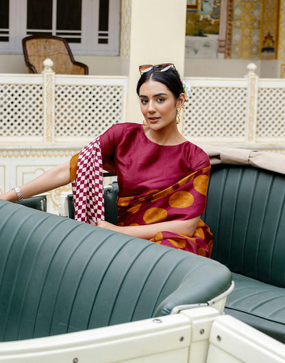 Maroon Khadi Polka Dot Printed Saree