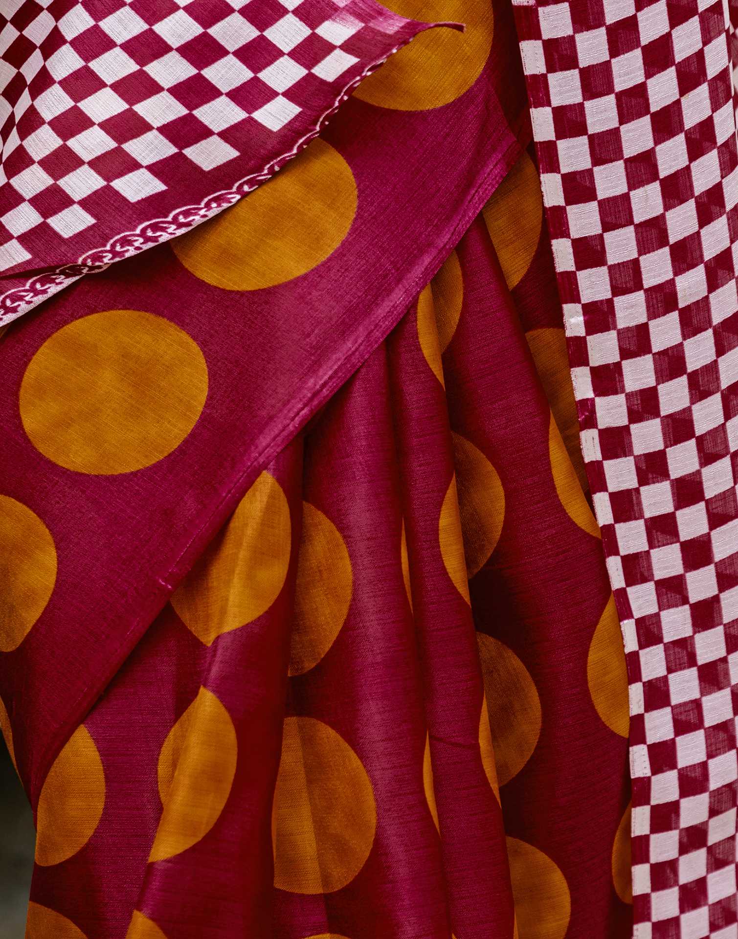 Maroon Khadi Polka Dot Printed Saree