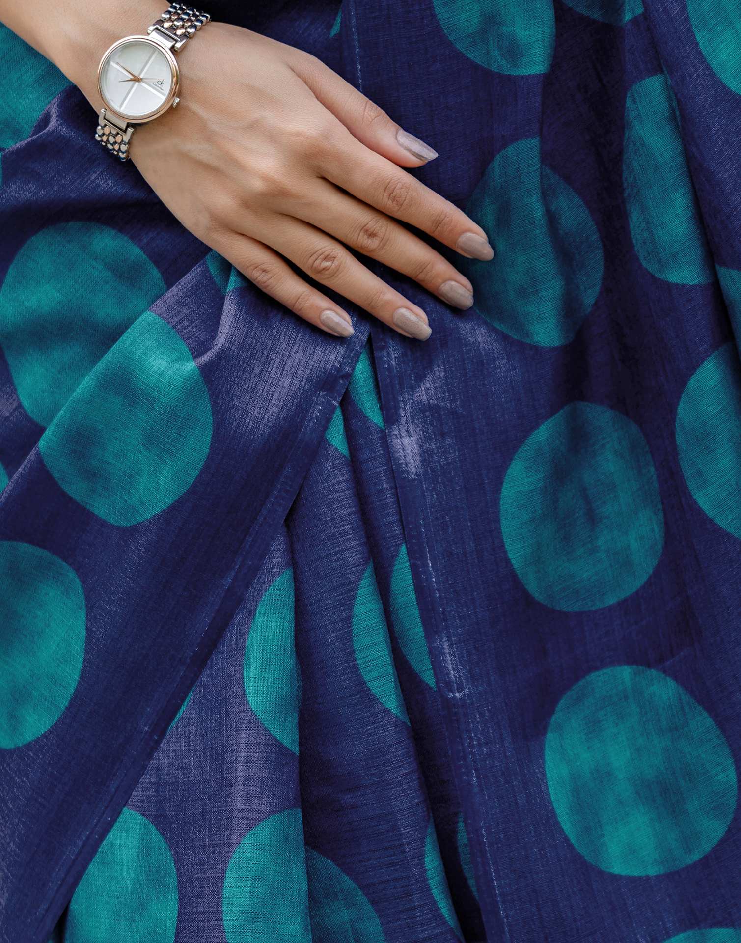 Blue Khadi Polka Dot Printed Saree
