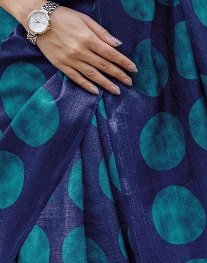 Blue Khadi Polka Dot Printed Saree