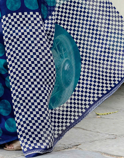 Blue Khadi Polka Dot Printed Saree