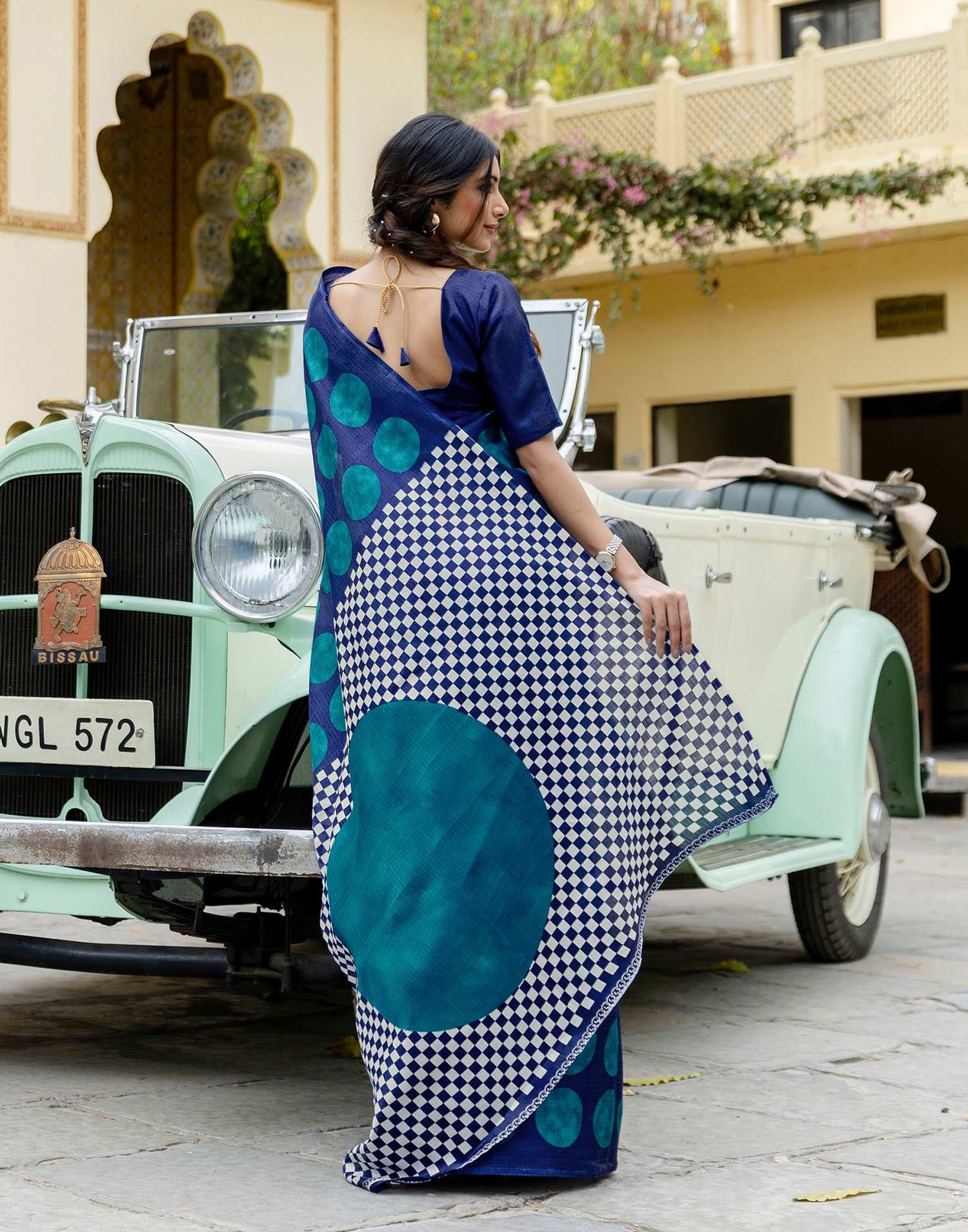 Blue Khadi Polka Dot Printed Saree