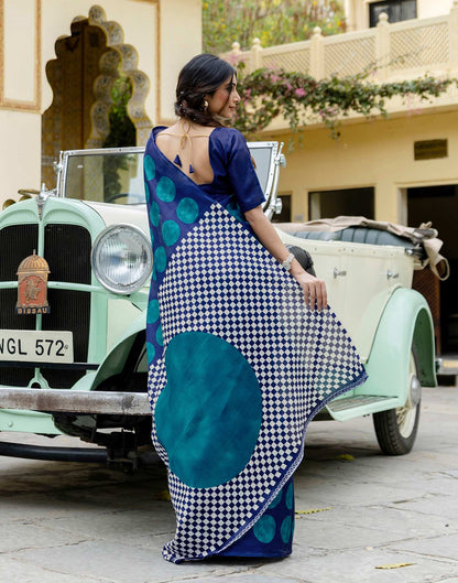 Blue Khadi Polka Dot Printed Saree