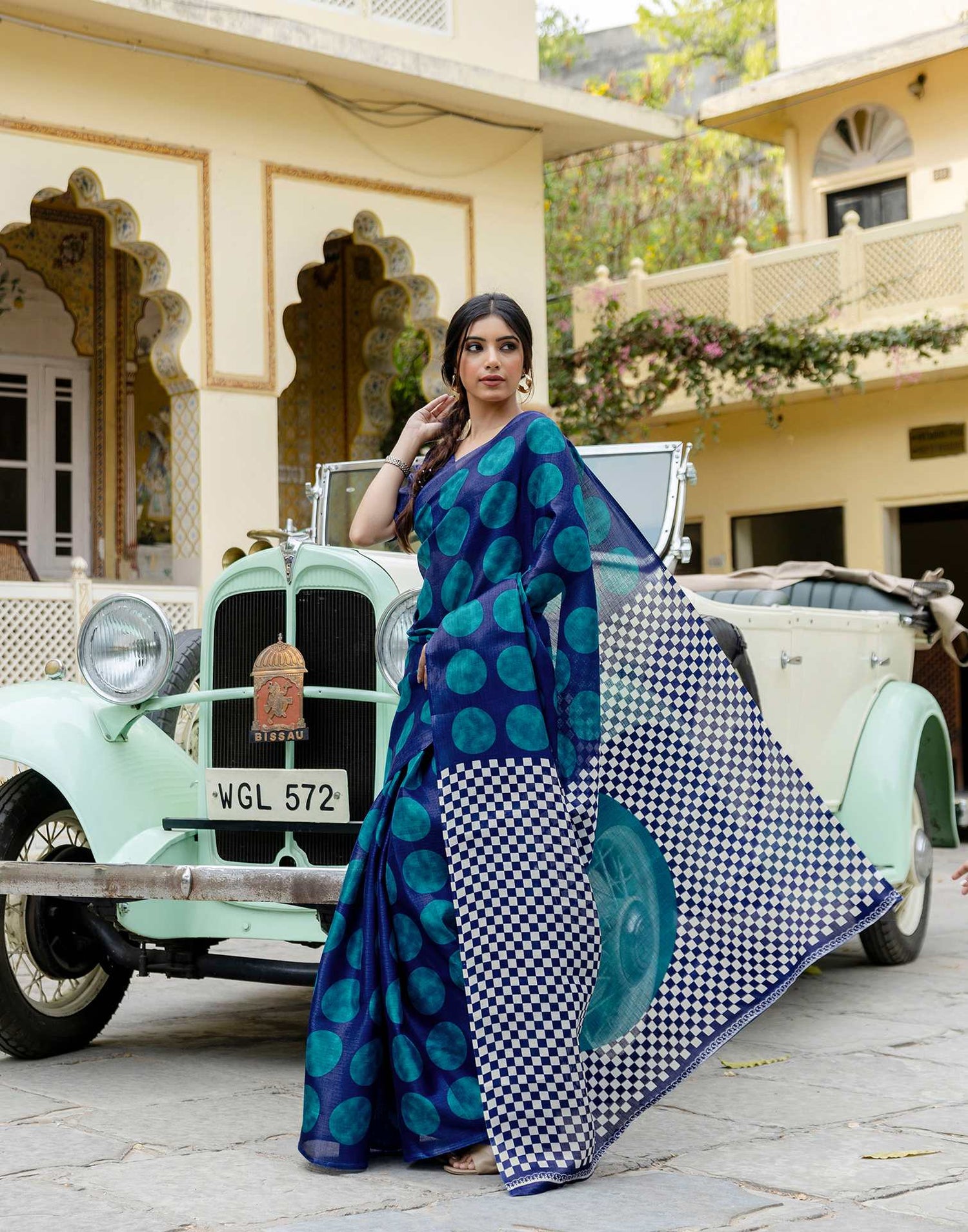 Blue Khadi Polka Dot Printed Saree