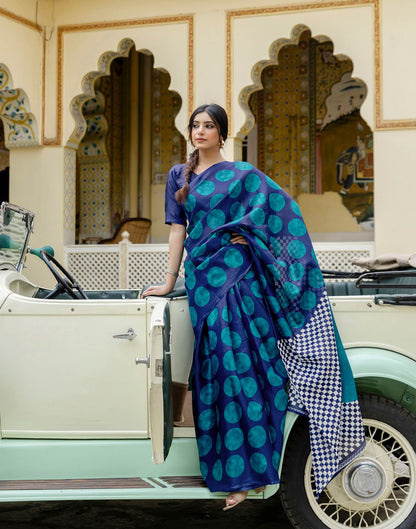 Blue Khadi Polka Dot Printed Saree