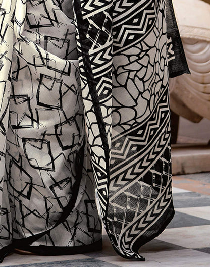 Off White Khadi Abstract Printed Saree