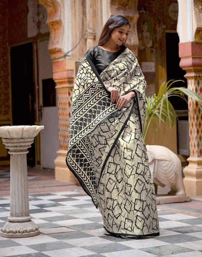 Off White Khadi Abstract Printed Saree