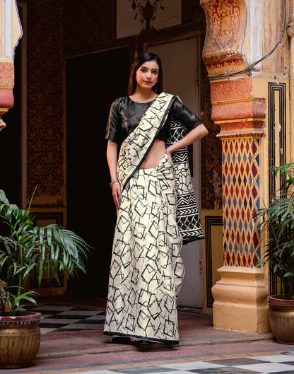 Off White Khadi Abstract Printed Saree