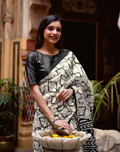 Off White Khadi Abstract Printed Saree