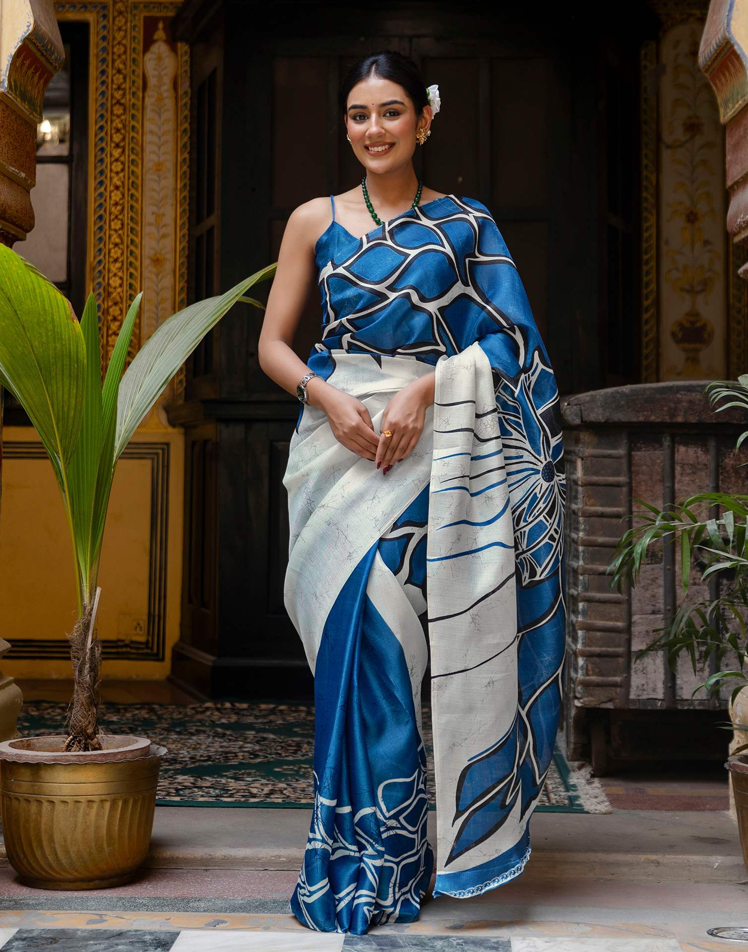 Blue Khadi Abstract Printed Saree