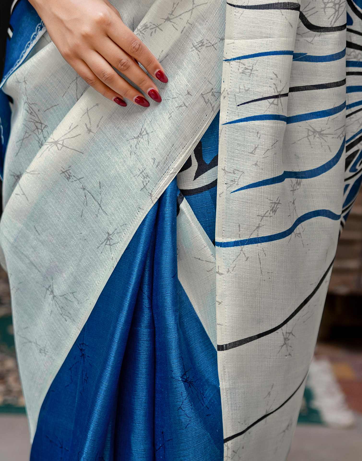 Blue Khadi Abstract Printed Saree