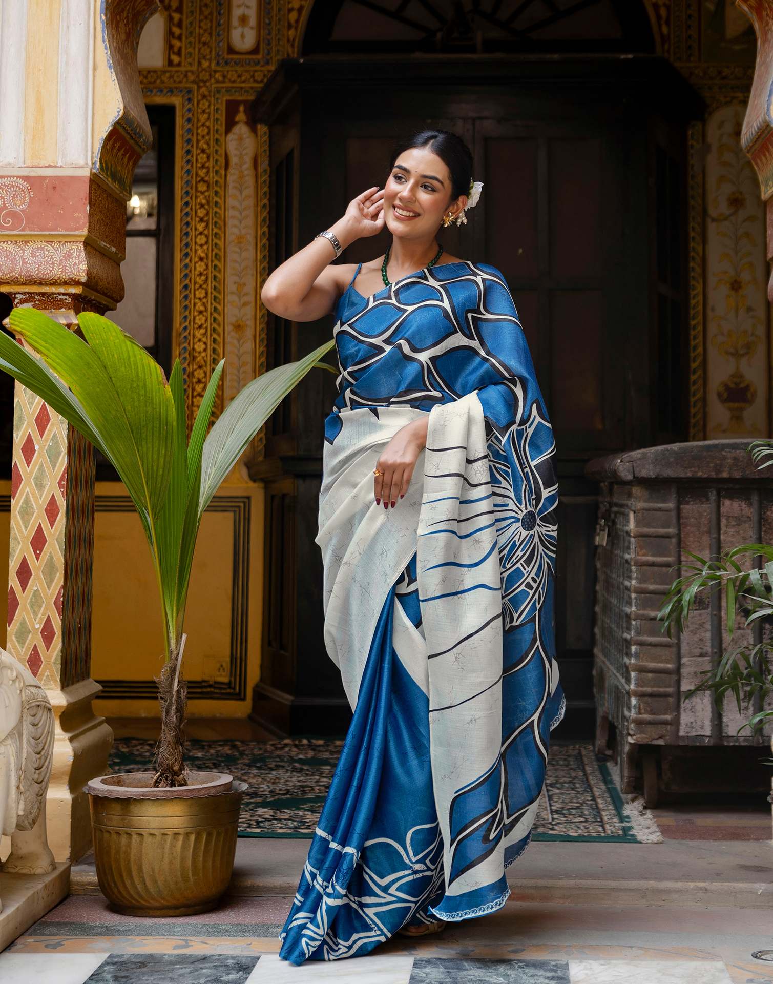 Blue Khadi Abstract Printed Saree