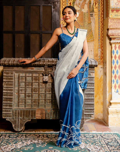 Blue Khadi Abstract Printed Saree