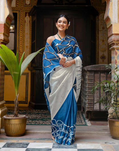 Blue Khadi Abstract Printed Saree