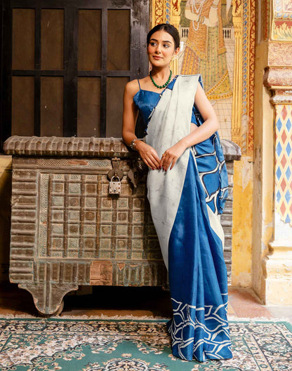 Blue Khadi Abstract Printed Saree