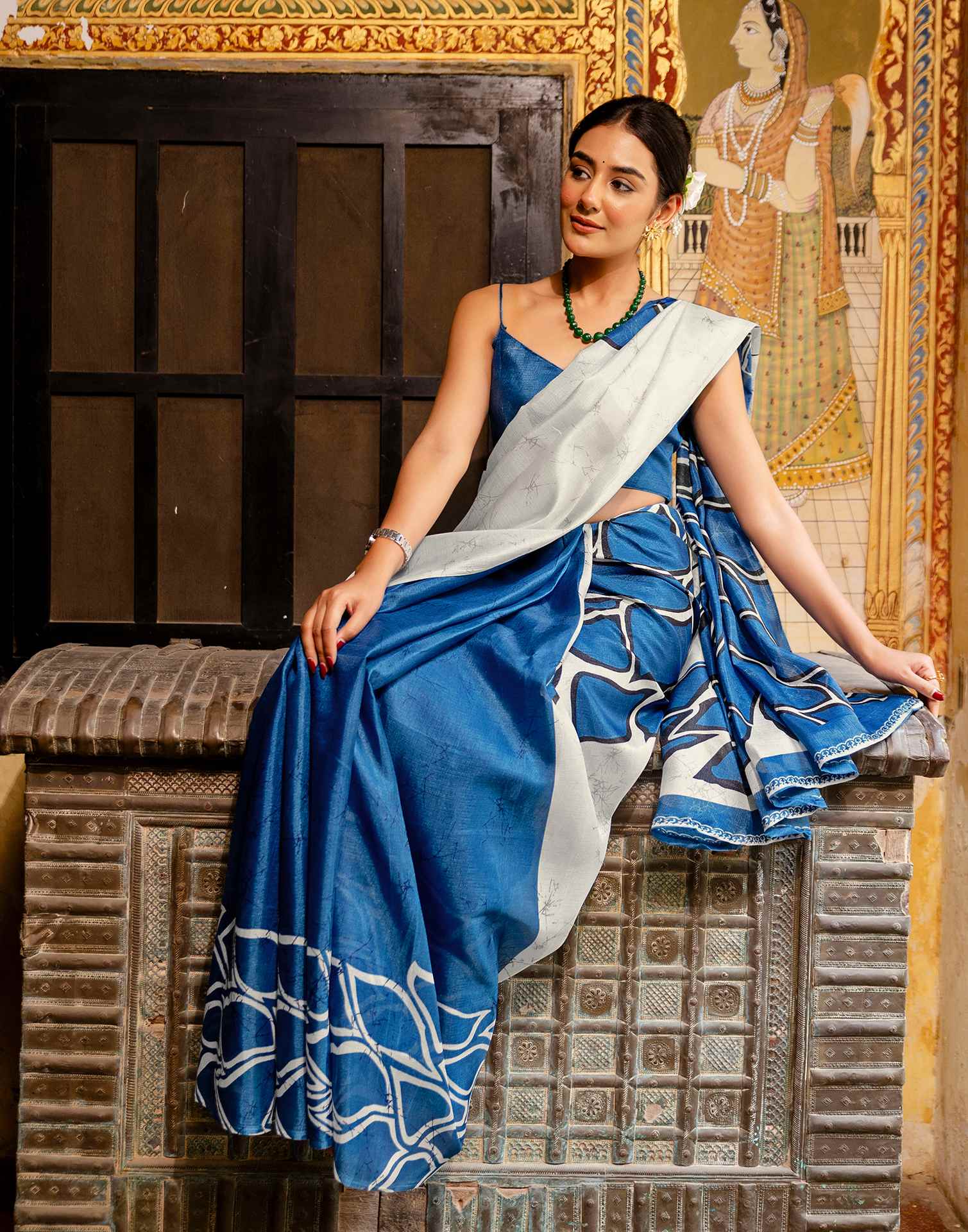 Blue Khadi Abstract Printed Saree