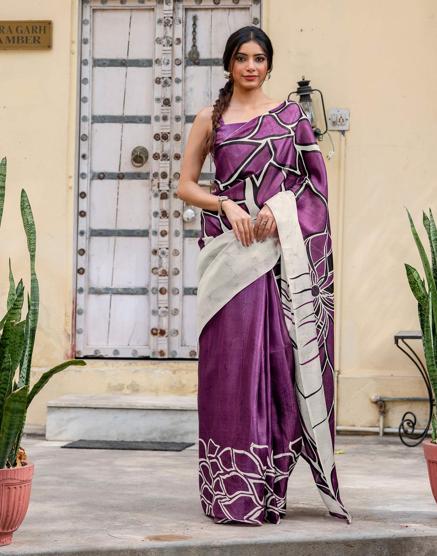 Purple Khadi Abstract Printed Saree