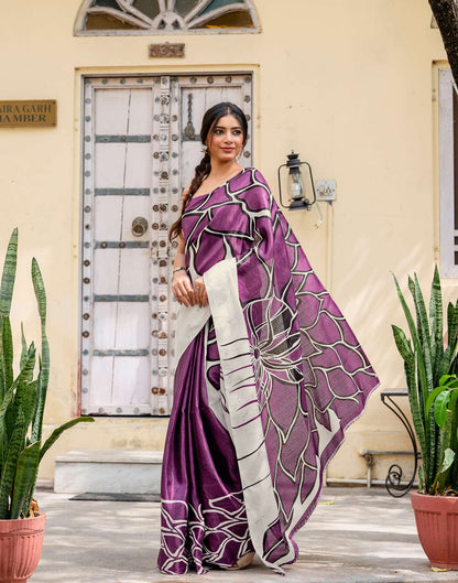 Purple Khadi Abstract Printed Saree
