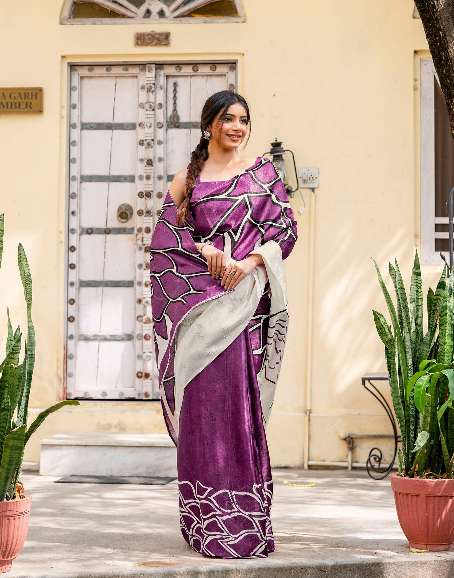 Purple Khadi Abstract Printed Saree