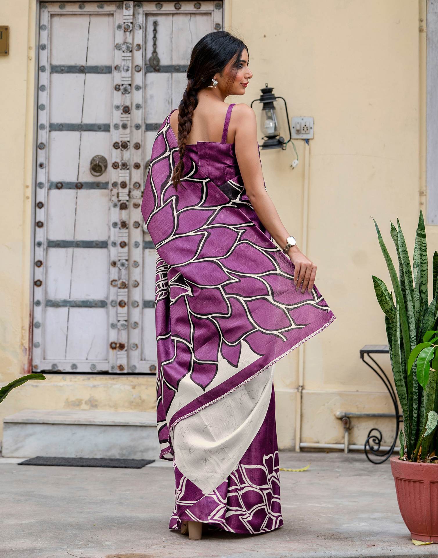Purple Khadi Abstract Printed Saree