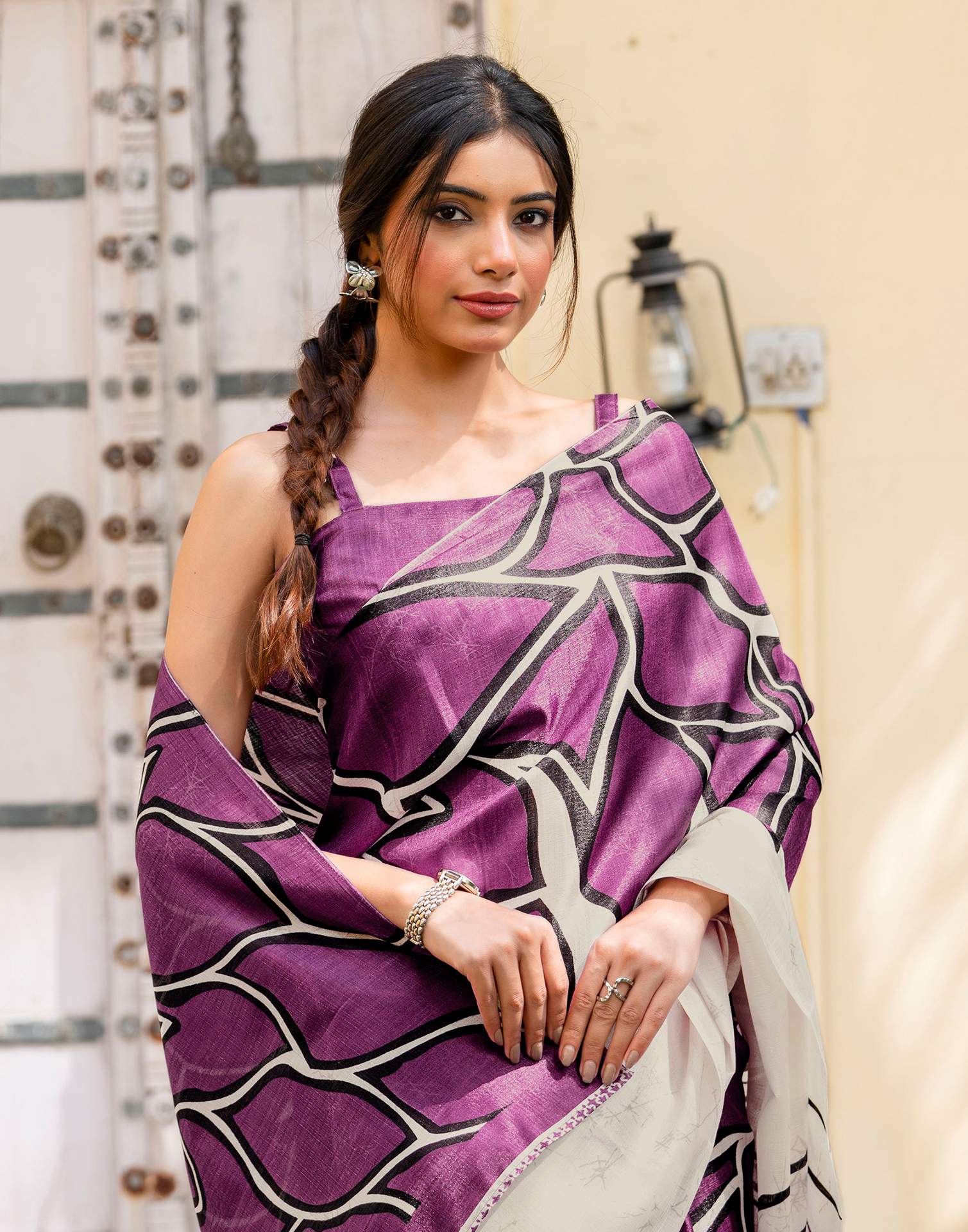 Purple Khadi Abstract Printed Saree