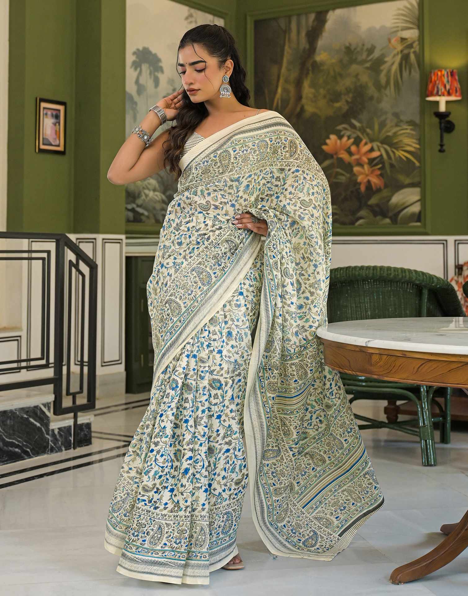 Beige Khadi Printed Saree