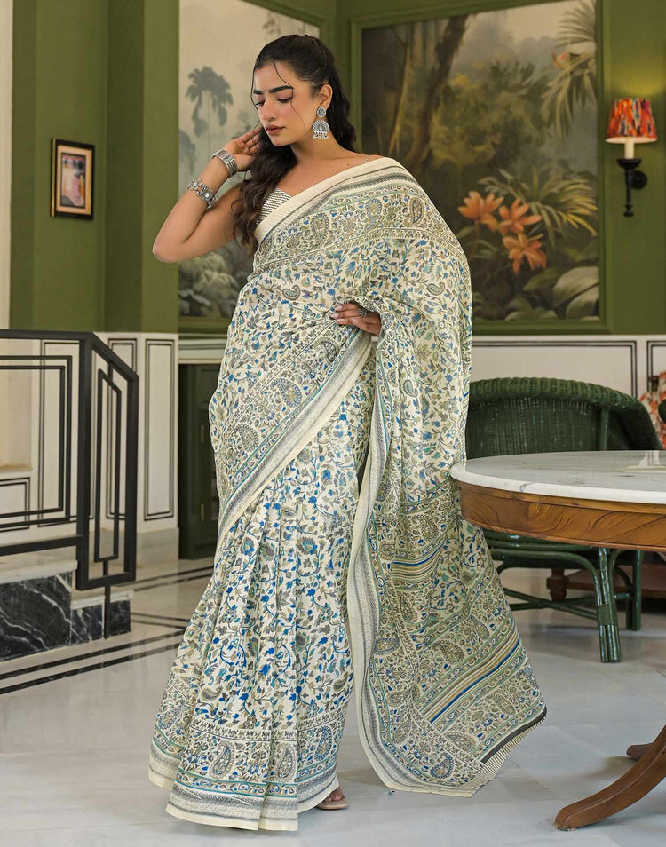 Beige Khadi Printed Saree