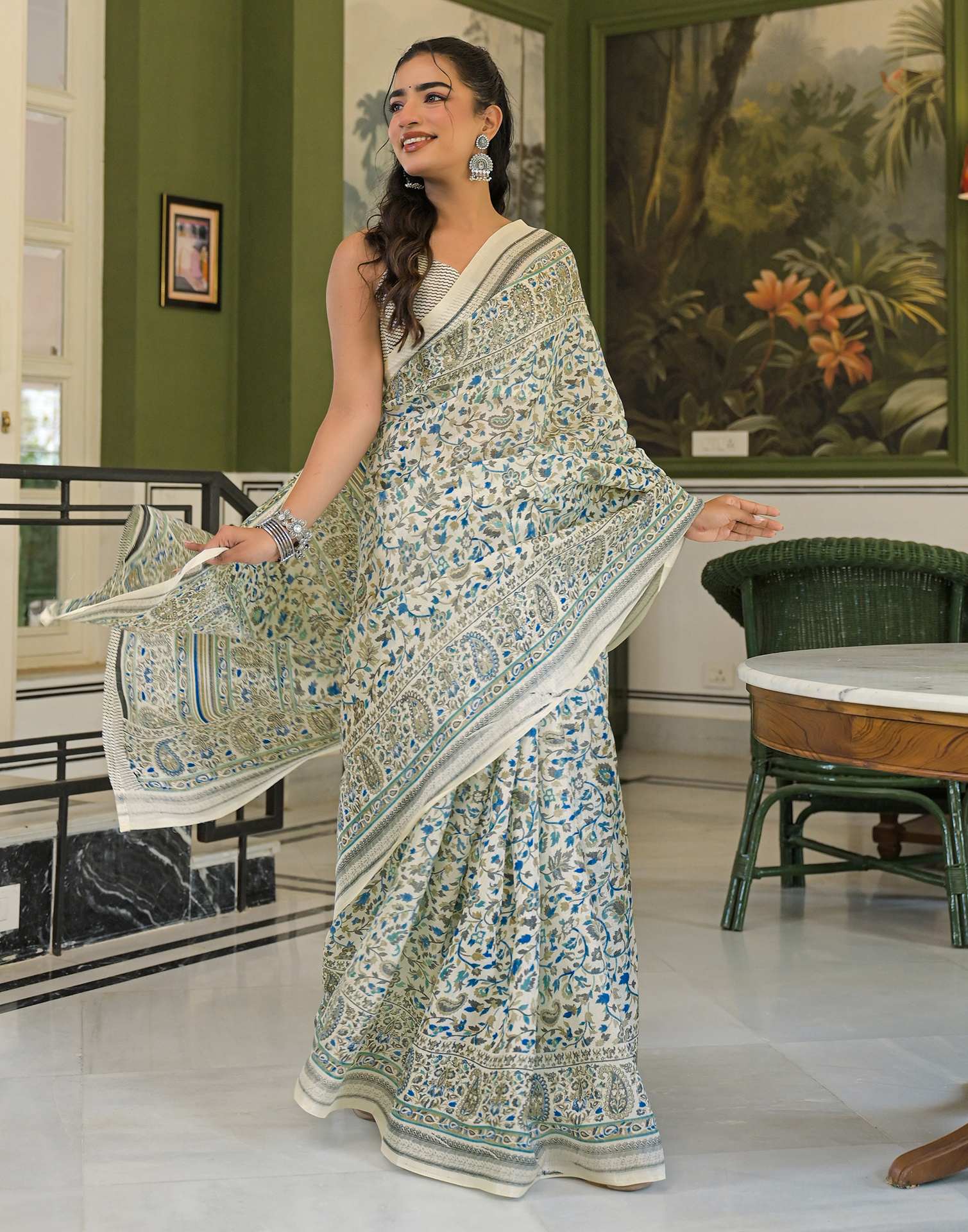 Beige Khadi Printed Saree