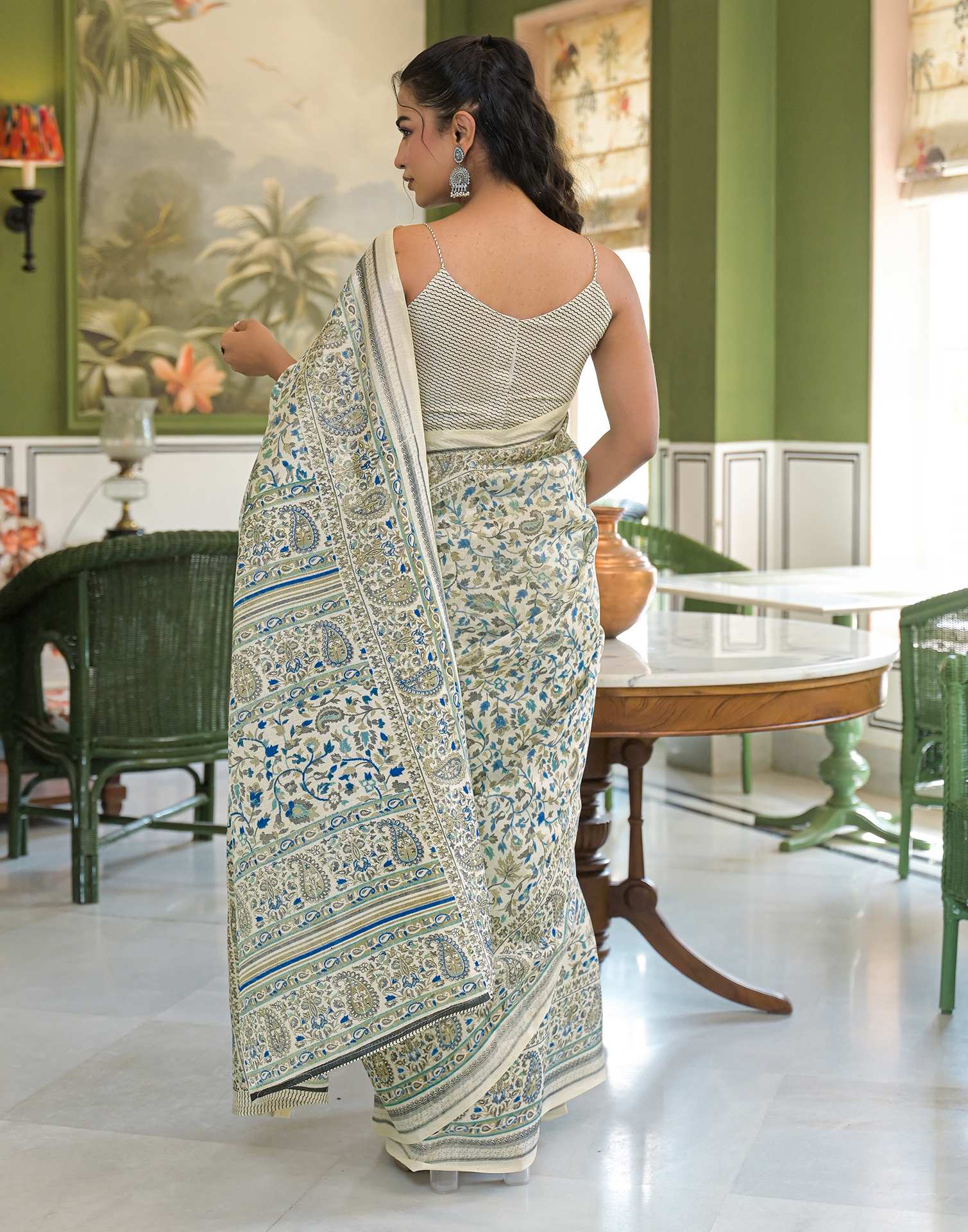 Beige Khadi Printed Saree