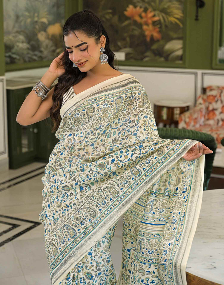 Beige Khadi Printed Saree
