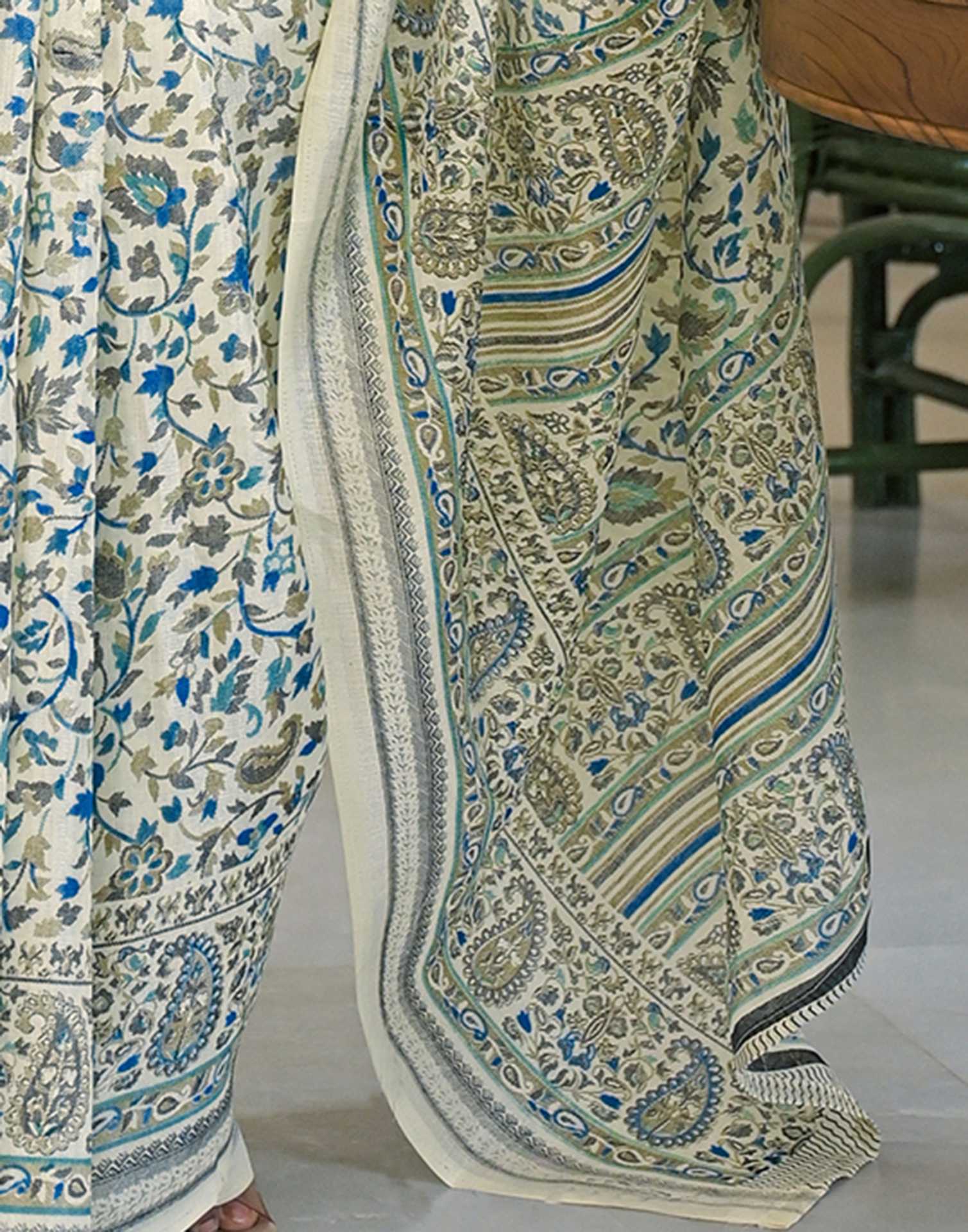 Beige Khadi Printed Saree