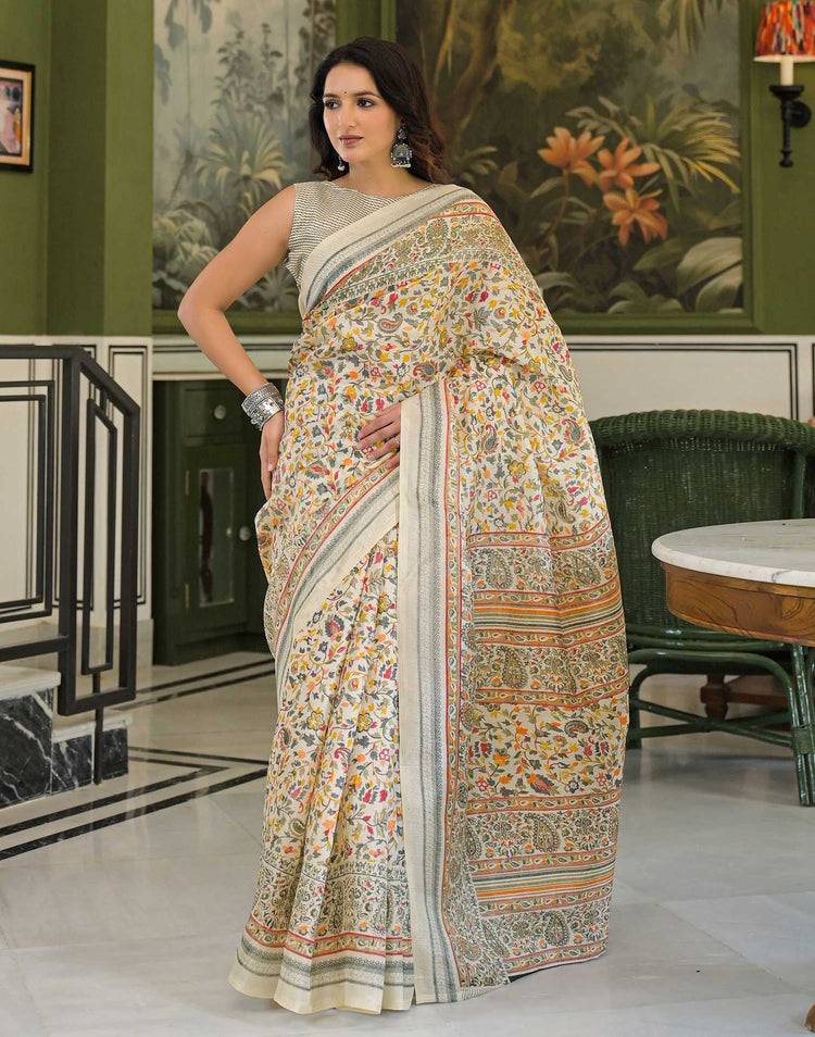 Beige Khadi Printed Saree