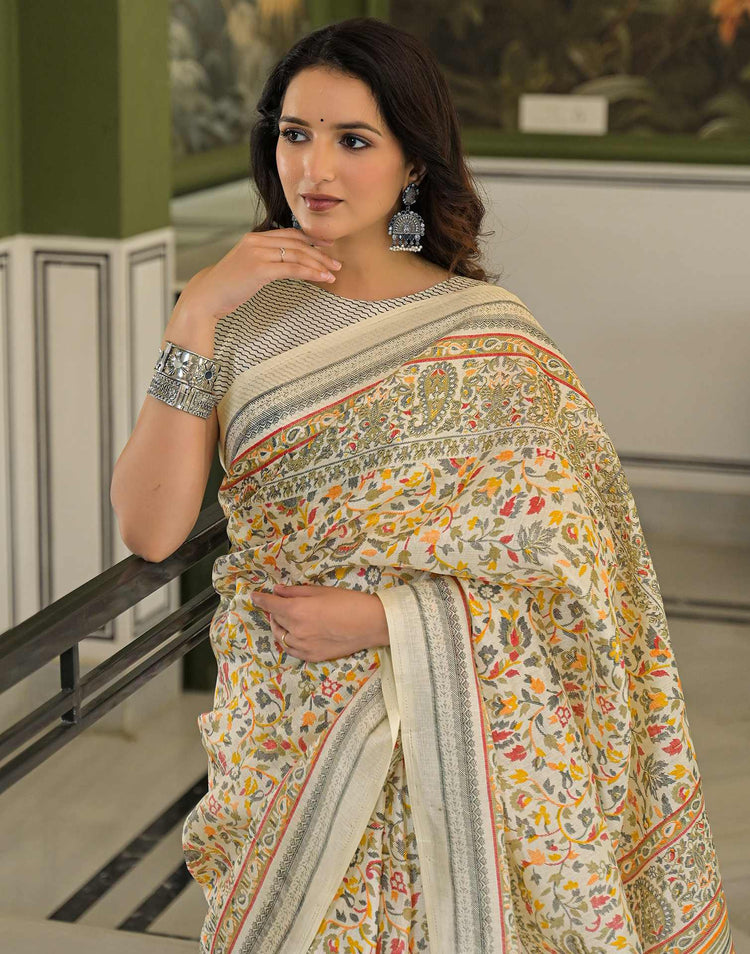 Beige Khadi Printed Saree
