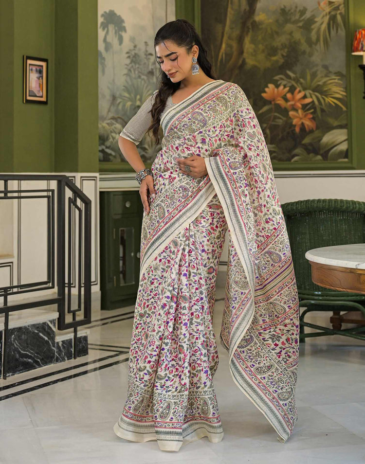 Beige Khadi Printed Saree