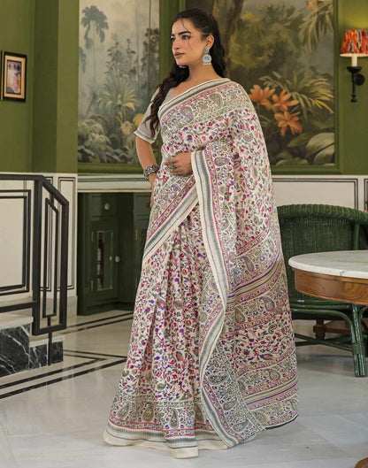 Beige Khadi Printed Saree