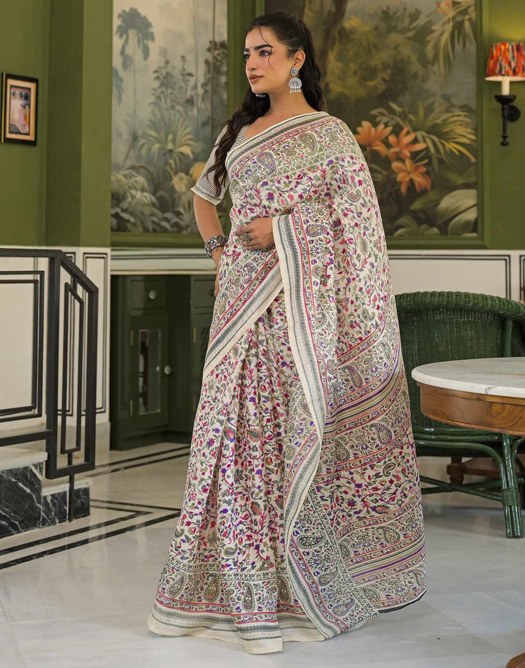 Beige Khadi Printed Saree