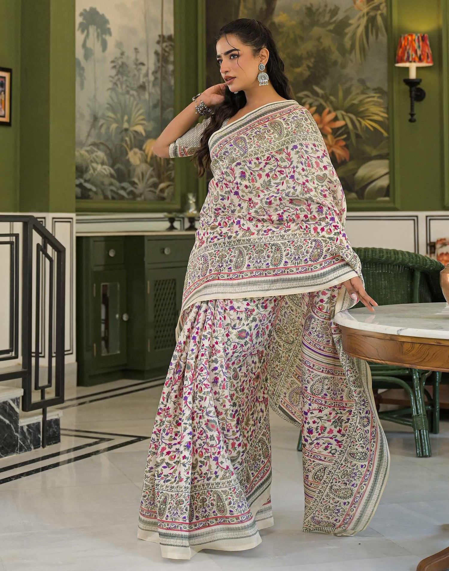 Beige Khadi Printed Saree