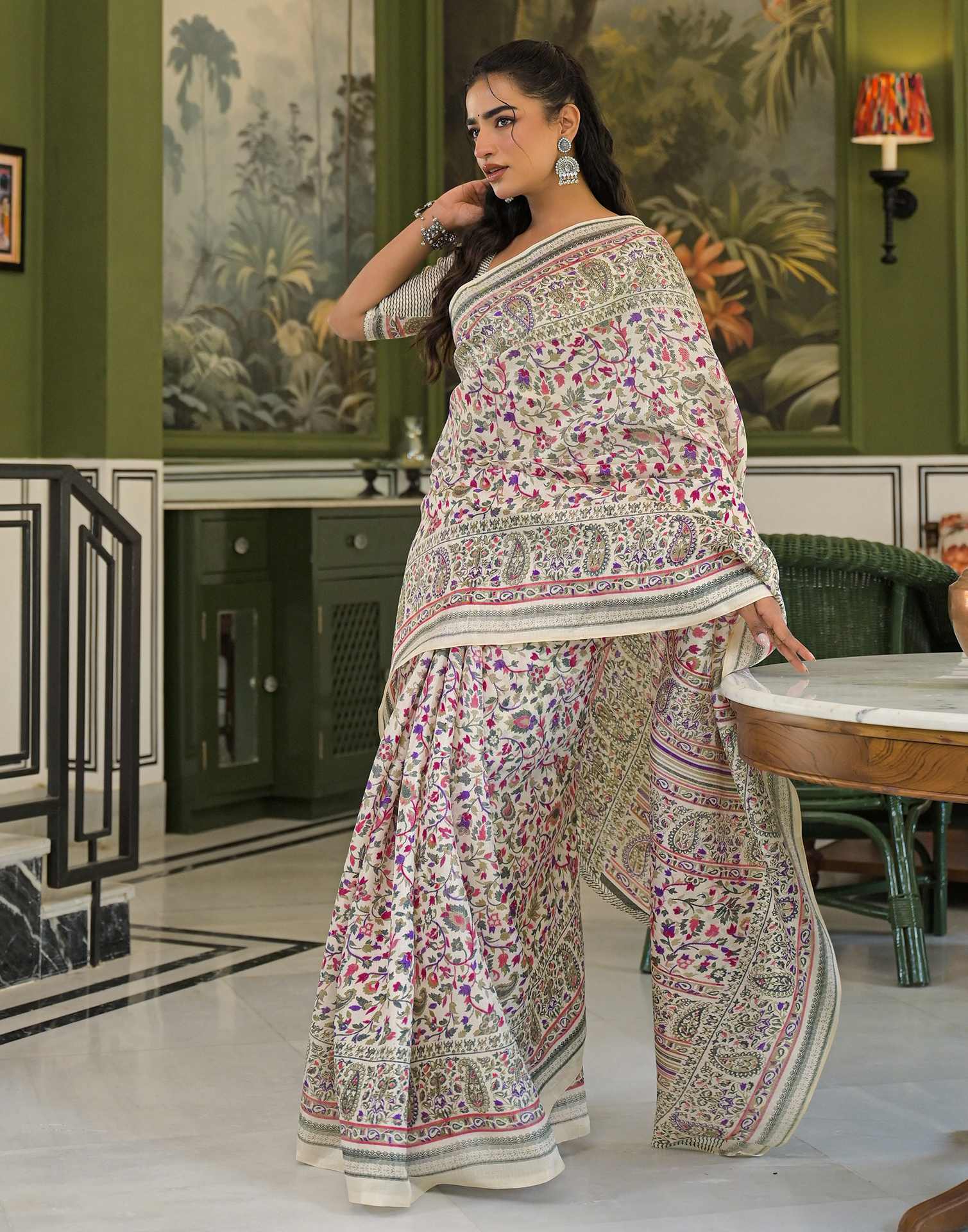 Beige Khadi Printed Saree