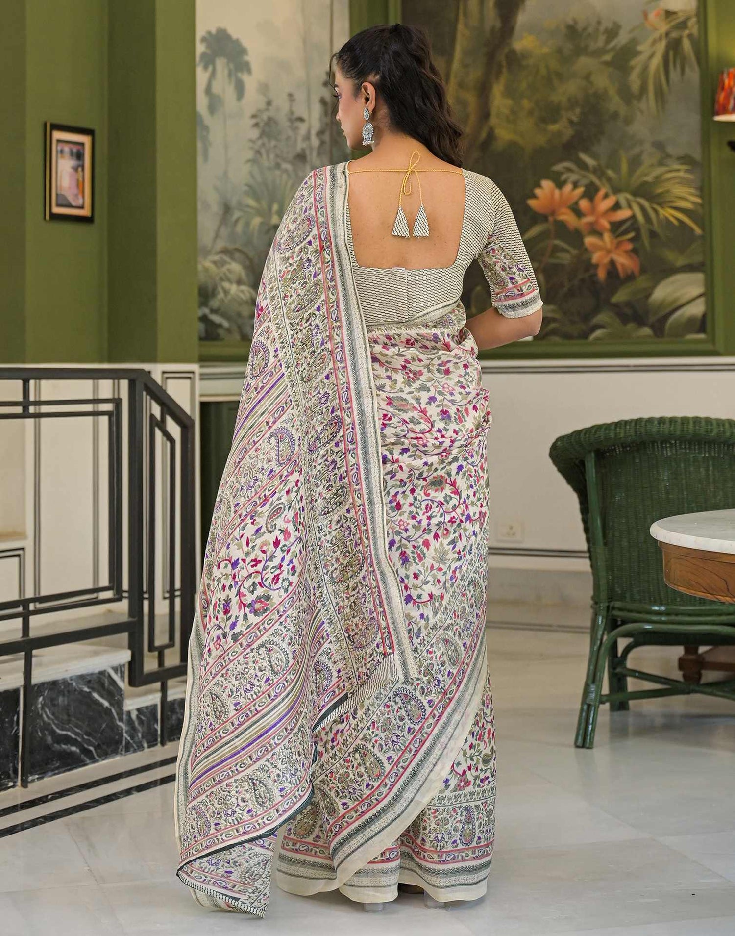 Beige Khadi Printed Saree