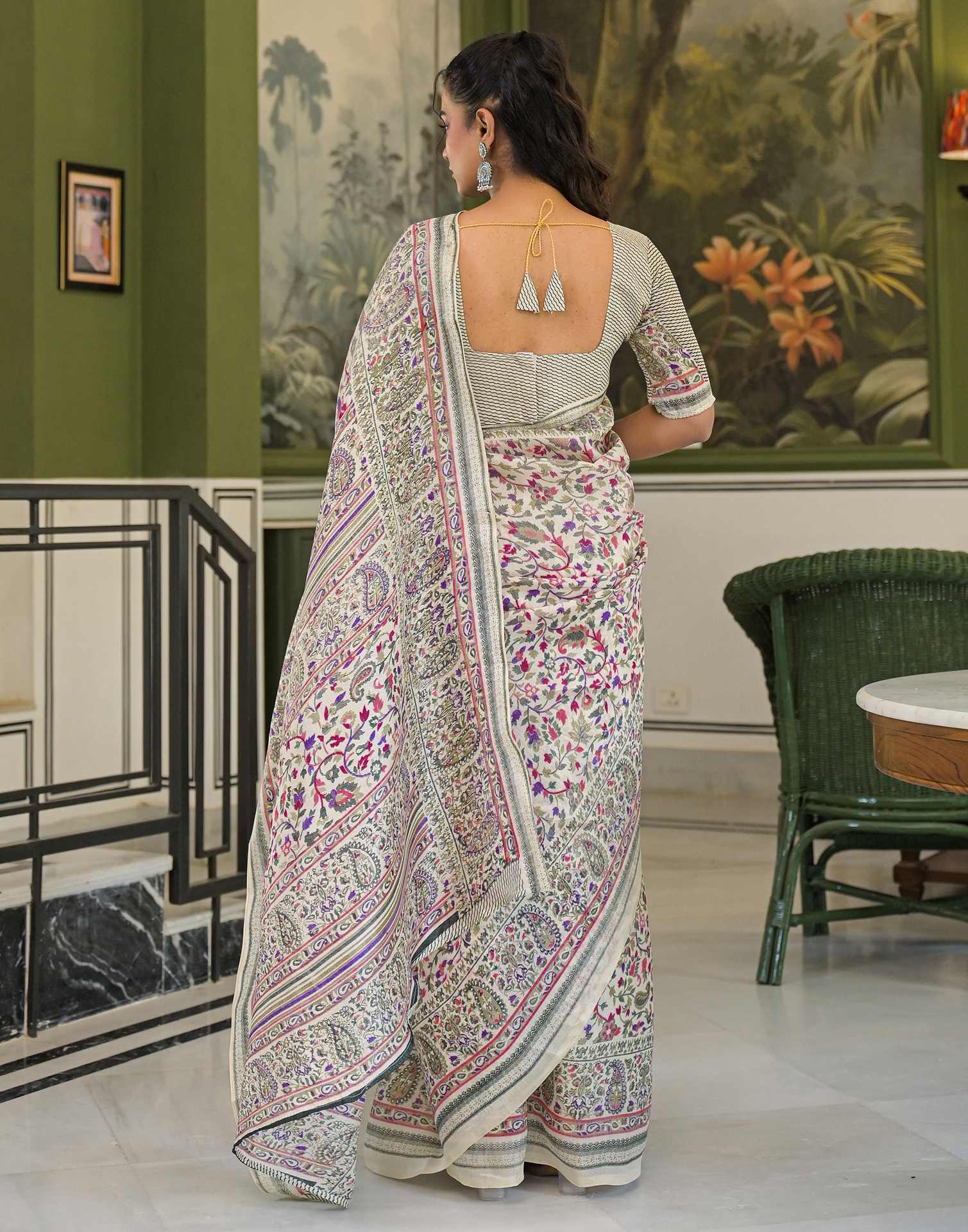 Beige Khadi Printed Saree