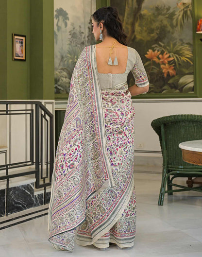 Beige Khadi Printed Saree