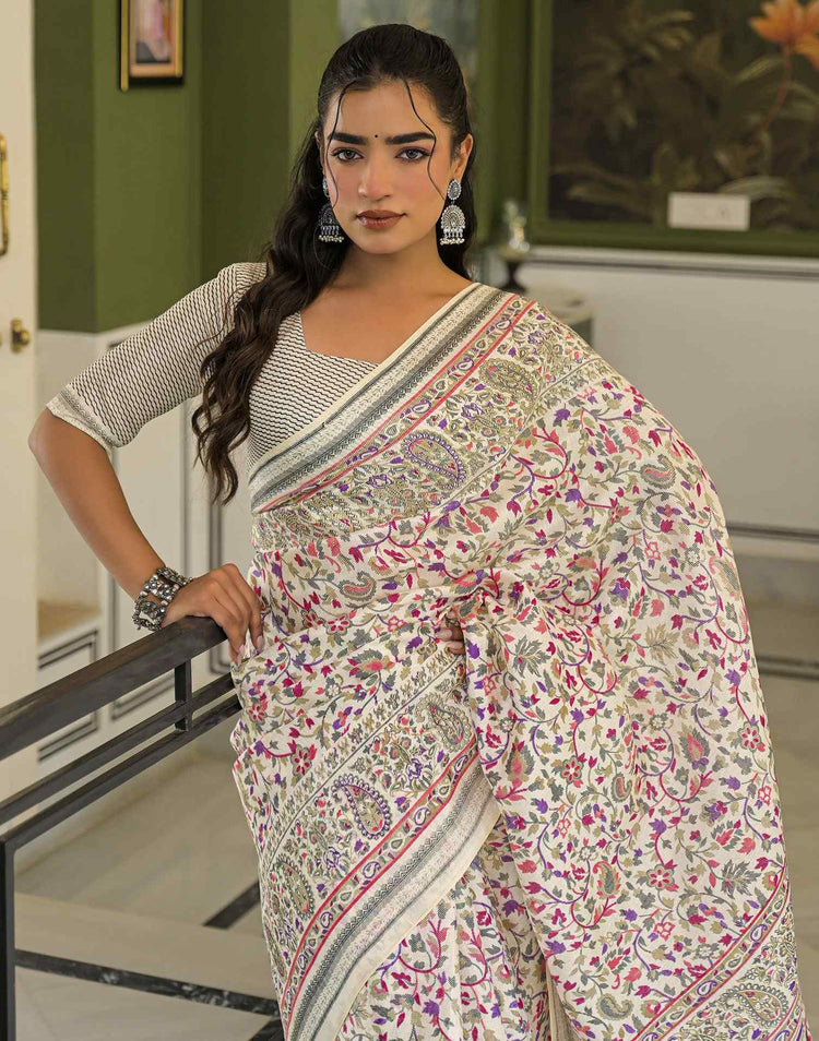 Beige Khadi Printed Saree