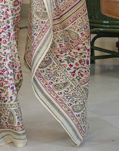 Beige Khadi Printed Saree