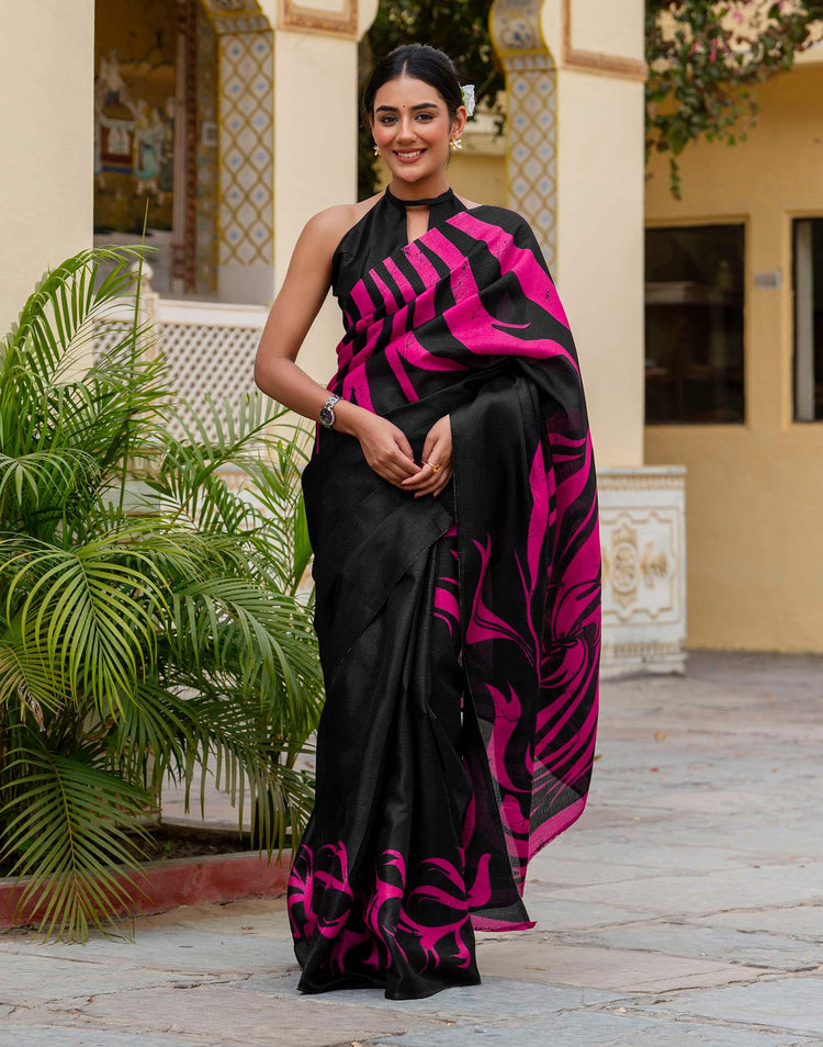 Black Khadi Printed Saree