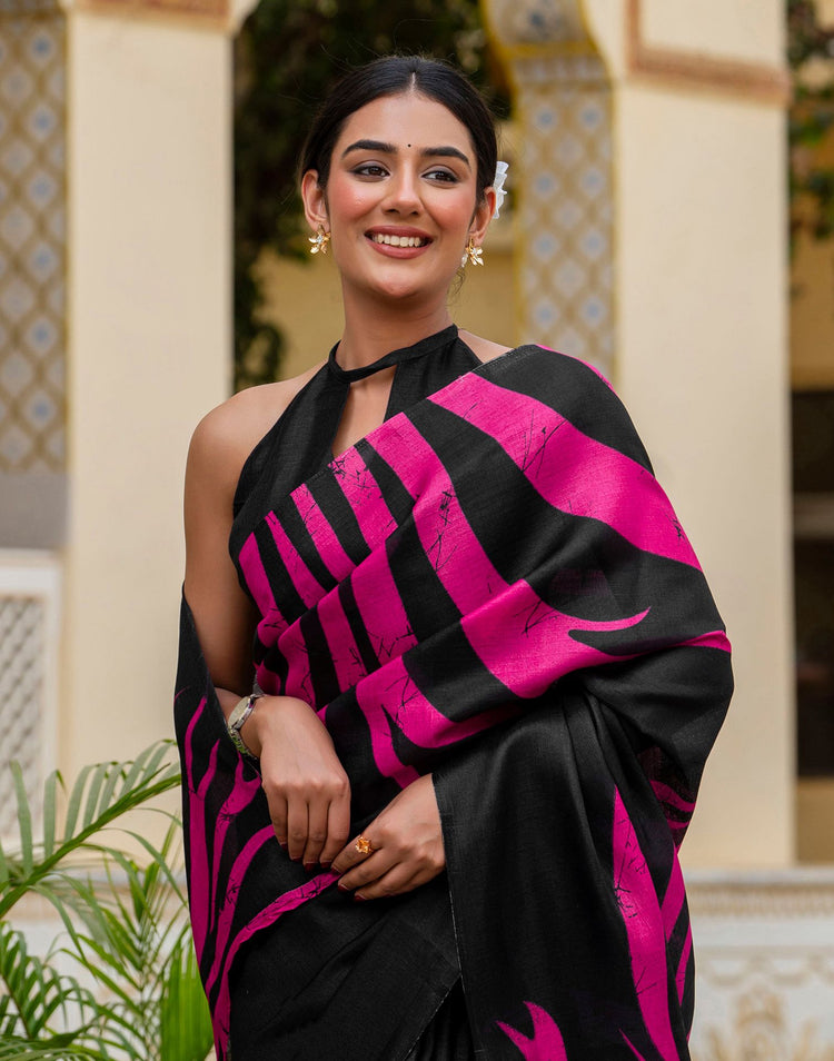 Black Khadi Printed Saree