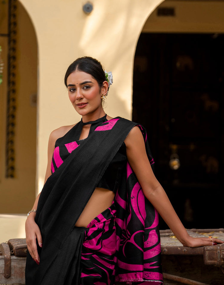 Black Khadi Printed Saree