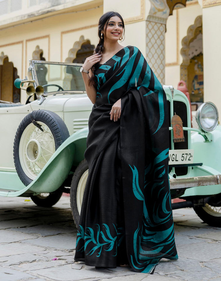 Black Khadi Printed Saree