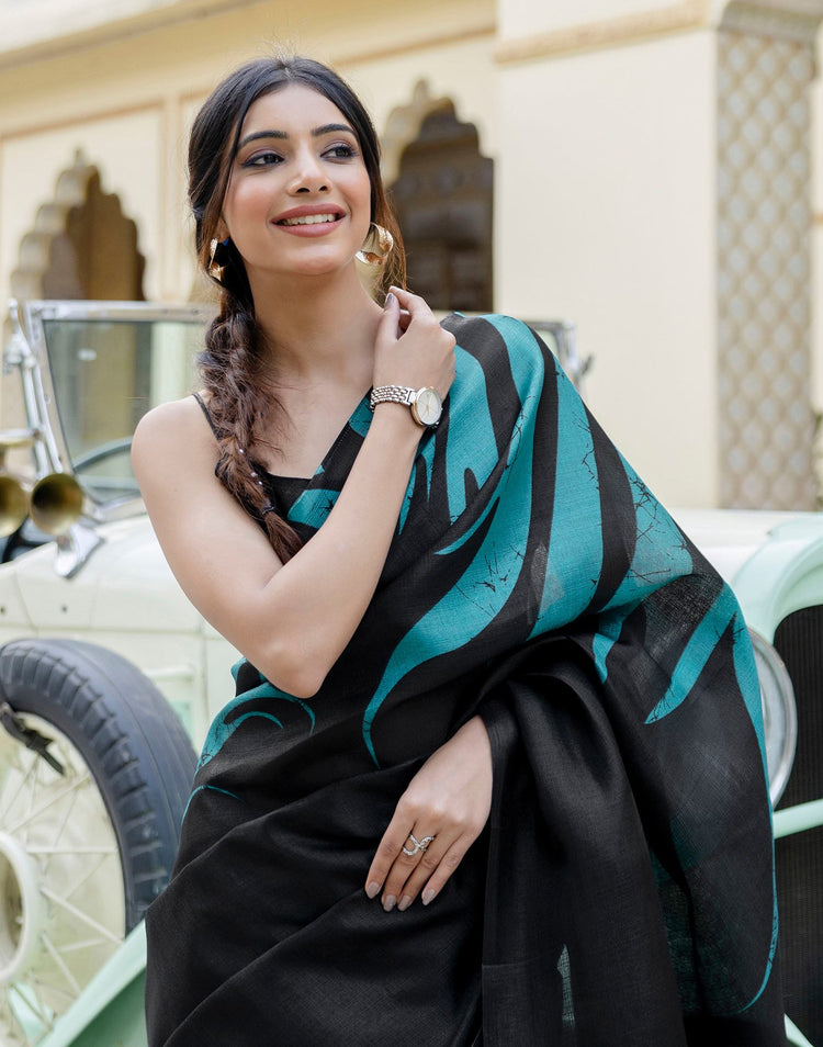 Black Khadi Printed Saree